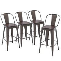 Yongqiang Bar Stools Set Of 4 Bar Height Stools 30 Inch Tall Kitchen Island Bar Chairs Metal High Back Barstools With Wooden Seat Industrial Rusty