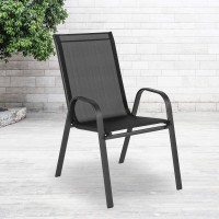 Flash Furniture Brazos Series Black Outdoor Stack Chair With Flex Comfort Material And Metal Frame