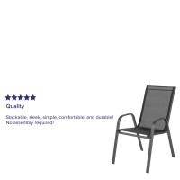 Flash Furniture Brazos Series Black Outdoor Stack Chair With Flex Comfort Material And Metal Frame