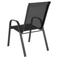 Flash Furniture Brazos Series Black Outdoor Stack Chair With Flex Comfort Material And Metal Frame