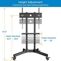 Perlesmith Mobile Tv Cart With Wheels For 32-85 Inch Flat Curved Screen Tvs- Ul Certificated Height Adjustable Rolling Tv Stand Hold Up To 132 Lbs- Floor Tv Stand With Tray Max Vesa 600X400Mm Pstvmc01