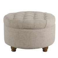 Homepop Home Decor Button Tufted Woven Round Storage Ottoman Large