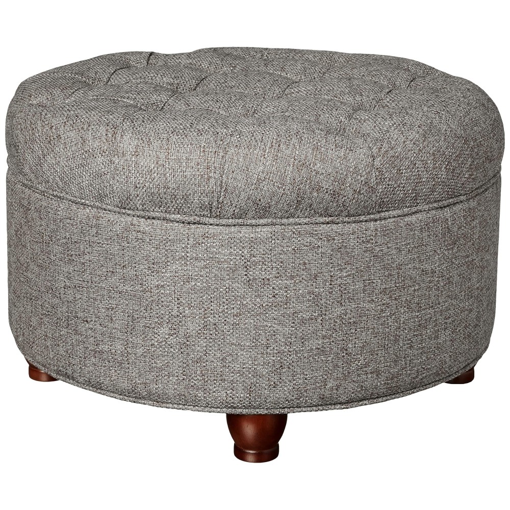 Homepop Home Decor | Large Button Tufted Woven Round Storage Ottoman | Ottoman With Storage For Living Room & Bedroom (Dark Gray)