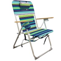 Caribbean Joe Folding Beach Chair, 4 Position Portable Backpack Foldable Camping Chair With Headrest, Cup Holder, And Wooden Armrests, Blue And Lime Stripe