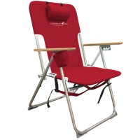 Caribbean Joe Folding Beach Chair, 4 Position Portable Backpack Foldable Camping Chair With Headrest, Cup Holder, And Wooden Armrests, Red, 33.5
