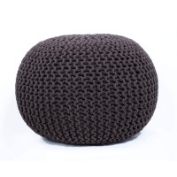 Frelish Decor Round Pouf Ottoman Hand Knitted 100% Cotton Pouf Foot Stool - Knitted Bean Bag - Floor Chair For Living Room Bedroom - Foot Rest For Couch (20 Diameter X 14 Height) - Brown