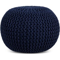 Frelish Decor Round Pouf Ottoman Hand Knitted 100% Cotton Pouf Foot Stool - Knitted Bean Bag - Floor Chair For Living Room Bedroom - Foot Rest For Couch (20 Diameter X 14 Height) - Navy