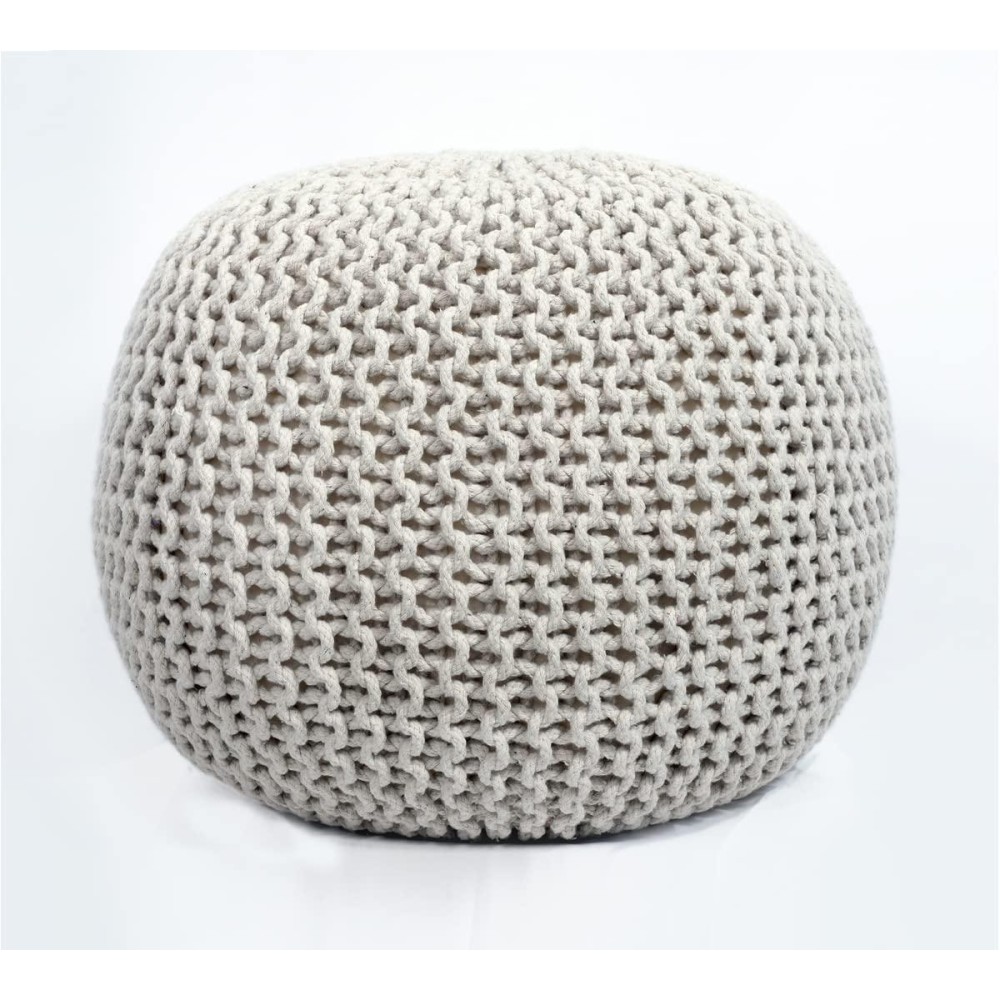 Frelish Decor Round Pouf Ottoman Hand Knitted 100% Cotton Pouf Foot Stool - Knitted Bean Bag - Floor Chair For Living Room Bedroom - Foot Rest For Couch (20 Diameter X 14 Height) - Natural
