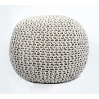 Frelish Decor Round Pouf Ottoman Hand Knitted 100% Cotton Pouf Foot Stool - Knitted Bean Bag - Floor Chair For Living Room Bedroom - Foot Rest For Couch (20 Diameter X 14 Height) - Natural