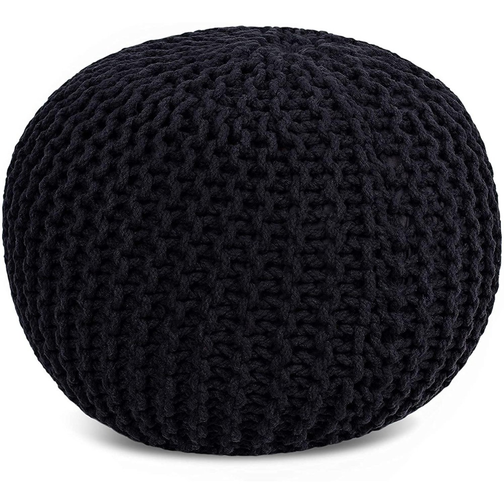 Frelish Decor Round Pouf Ottoman Hand Knitted 100% Cotton Pouf - Foot Stool - Knitted Bean Bag - Floor Chair For Living Room Bedroom - Foot Rest For Couch (20 Diameter X 14 Height) - Beige