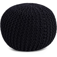 Frelish Decor Round Pouf Ottoman Hand Knitted 100% Cotton Pouf - Foot Stool - Knitted Bean Bag - Floor Chair For Living Room Bedroom - Foot Rest For Couch (20 Diameter X 14 Height) - Beige