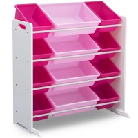 Delta Children Kids Toy Storage Organizer With 12 Plastic Bins - Greenguard Gold Certified, White/Pink