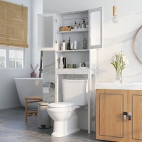 Giantex Over The Toilet Storage Cabinet, Freestanding Bathroom Cabinet W/ 2 Frosted Glass Doors, Inner 3-Position Adjustable Shelf, Open Storage Shelf, Bathroom Organizer & Space Saver