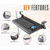 Stand Steady Clamp On Keyboard Tray | Keyboard Shelf - Small Size - Easy Install - No Need To Drill Into Desk! Retractable To Slide Under Desktop | Great For Home Or Office!