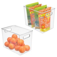 Mdesign Plastic Deep Kitchen And Pantry Organizer Storage Bin With Handles For Cabinet, Fridge, Freezer - Food Storage Containers For Snacks, Yogurt Pouches Or Fruit, Ligne Collection, 2 Pack, Clear