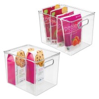 Mdesign Plastic Tall Deep Kitchen Or Pantry Organizing Storage Bins With Handles - Food Organization Storage Bins For Kitchen Pantry Cabinet, Refrigerator Or Freezer, Ligne Collection, 2 Pack, Clear