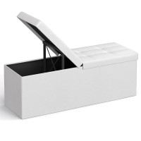 Songmics 43 Inches Folding Storage Ottoman Bench With Flipping Lid, Storage Chest Footrest Padded Seat With Iron Frame Support, White Ulsf75Wt