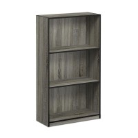 Furinno 99736 Basic 3-Tier Bookcase Storage Shelves, French Oak Grey/Black