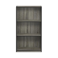 Furinno 99736 Basic 3-Tier Bookcase Storage Shelves, French Oak Grey/Black