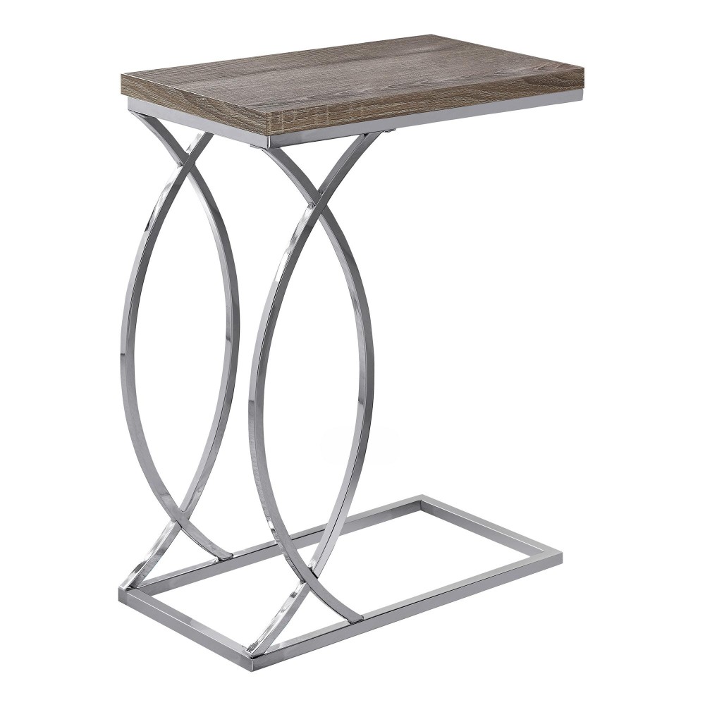 Accent Table Cshaped End Side Snack Living Room Bedroom Metal Laminate Brown Chrome Contemporary Modern