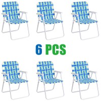 Giantex Beach Chairs Set Of 6, Patio Folding Lawn Chairs For Adults, Outdoor Webbing Chair W/Steel Frame, Lightweight & Portable Camping Chairs For Fishing, Yard, Garden, Poolside Webbed Chairs, Blue