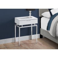 SIDE ACCENT TABLE 24H GLOSSY WHITE CHROME METAL