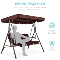 Best Choice Products 2-Person Outdoor Patio Swing Chair, Hanging Glider Porch Bench For Garden, Poolside, Backyard W/Convertible Canopy, Adjustable Shade, Removable Cushions - Brown