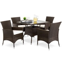 Best Choice Products 5Piece Indoor Outdoor Wicker Dining Set Furniture For Patio Backyard Wsquare Glass Tabletop Umbrella Cu