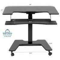 Vivo Black Electric Mobile Height Adjustable 36 Inch Dual Platform Standing Desk With Wheels, Rolling Small Space Table, Sit Stand Workstation, Desk-V111Vt