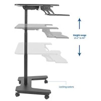 Vivo Black Electric Mobile Height Adjustable 36 Inch Dual Platform Standing Desk With Wheels, Rolling Small Space Table, Sit Stand Workstation, Desk-V111Vt