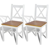vidaXL Dining Chairs 2 Pcs, Accent Chair with Curved Slat Back, Dining Room Chair for Kitchen Restaurant, Modern Scandinavian Style, White Pinewood