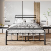 Elegant Home Products Vintage Twin Size Bed Frame With Headboard And Footboard Mattress Heavy Duty Metal Platform Bed Frame Steel Slat Support (Twin, Gray Silver)