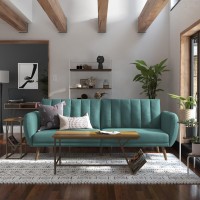 Novogratz Brittany 82 Inch Futon Sofa Bed Upholstered Couch Sleeper With Tufted Back Midcentury Modern Teal