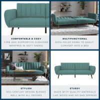 Novogratz Brittany 82 Inch Futon Sofa Bed Upholstered Couch Sleeper With Tufted Back Midcentury Modern Teal