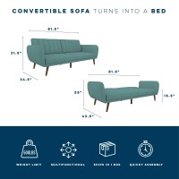 Novogratz Brittany 82 Inch Futon Sofa Bed Upholstered Couch Sleeper With Tufted Back Midcentury Modern Teal