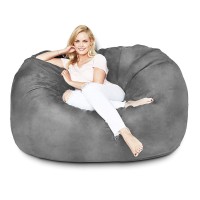 Lumaland Luxurious Giant 5Ft Bean Bag Chair With Microsuede Cover - Ultra Soft, Foam Filled, Large Washable Bean Bag Sofa For Teens, Adults, Pets - Accessory For Dorm, Living Room, House - Dark Grey