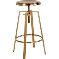 Toledo Industrial Style Barstool with Swivel Lift Adjustable Height Seat in Gold Finish
