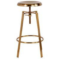 Toledo Industrial Style Barstool with Swivel Lift Adjustable Height Seat in Gold Finish