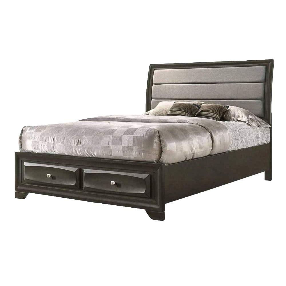 Acme Soteris Upholstered Queen Storage Sleigh Bed In Antique Gray Fabric