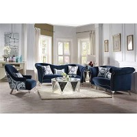 Acme Jaborosa Velvet Upholstered Accent Chair In Blue