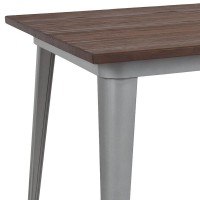 30.25 x 60 Rectangular Silver Metal Indoor Table with Walnut Rustic Wood Top
