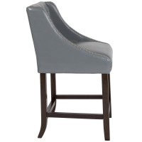 Carmel Series 24 High Transitional Tufted Walnut Counter Height Stool with Accent Nail Trim in Light Gray LeatherSoft