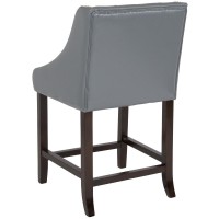 Carmel Series 24 High Transitional Tufted Walnut Counter Height Stool with Accent Nail Trim in Light Gray LeatherSoft