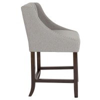 Carmel Series 24 High Transitional Tufted Walnut Counter Height Stool with Accent Nail Trim in Light Gray Fabric