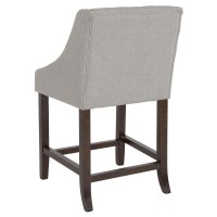 Carmel Series 24 High Transitional Tufted Walnut Counter Height Stool with Accent Nail Trim in Light Gray Fabric