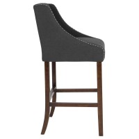 Carmel Series 30 High Transitional Tufted Walnut Barstool with Accent Nail Trim in Charcoal Fabric
