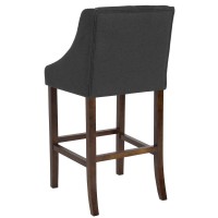 Carmel Series 30 High Transitional Tufted Walnut Barstool with Accent Nail Trim in Charcoal Fabric
