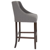 Carmel Series 30 High Transitional Tufted Walnut Barstool with Accent Nail Trim in Dark Gray Fabric
