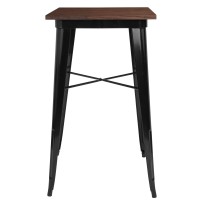 23.5 Square Black Metal Indoor Bar Height Table with Walnut Rustic Wood Top