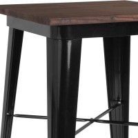 23.5 Square Black Metal Indoor Bar Height Table with Walnut Rustic Wood Top